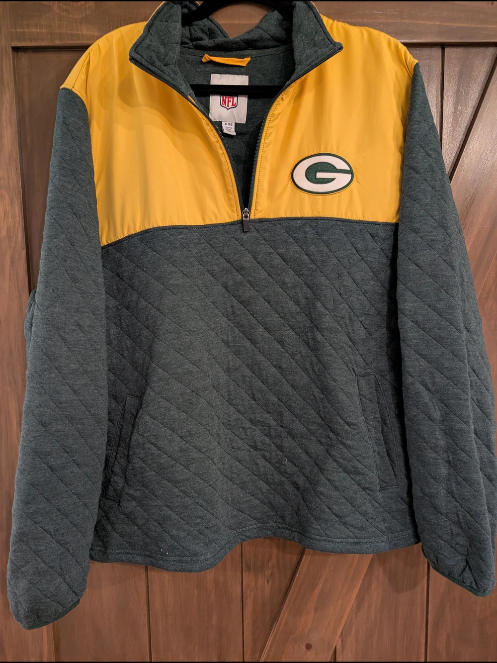 NFL Green Bay Packers Quilted Half-Zip Pullover - Yellow & Dark Green